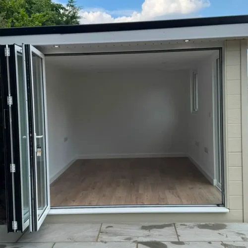 Shillingstone Office Garden Room Installation Open Bi-fold Doors