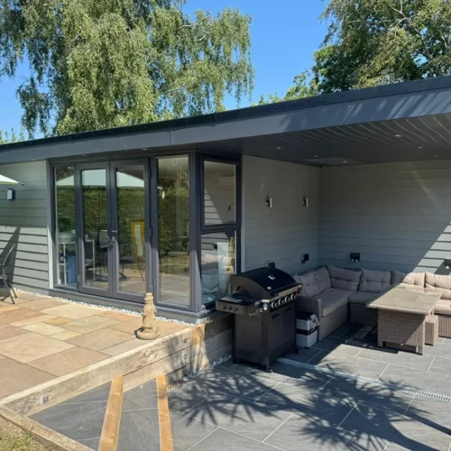 garden entertainment room build Corfe Mullen exterior